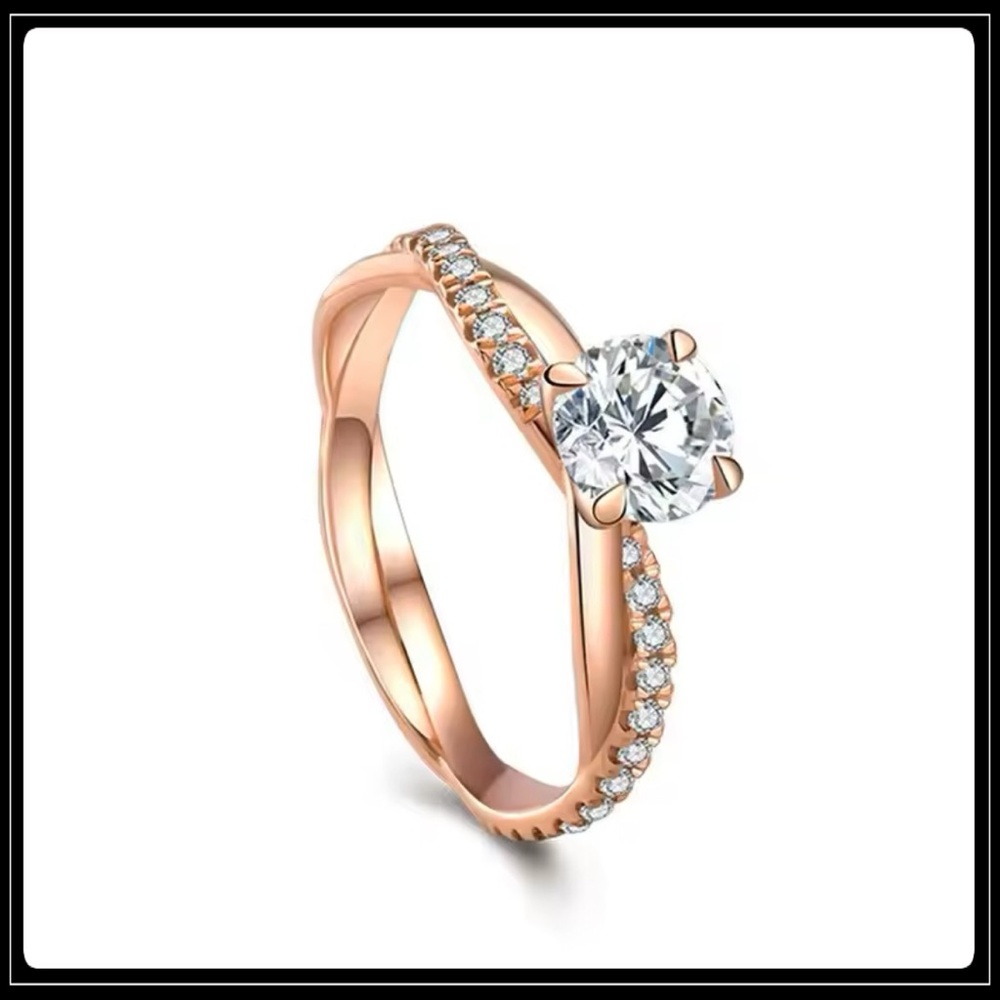 ROSE GOLD SIMULATED DIAMOND PAVE TWIST SOLITAIRE RING 7 - Picture 4 of 6